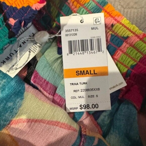 Trina Turk Women Sz Small & Lg Skort Rainforest elastic waist adjust belt tassel - Picture 9 of 9